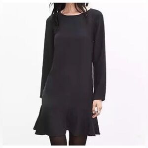 Banana Republic Classic Flounce Black Long Sleeve Dress